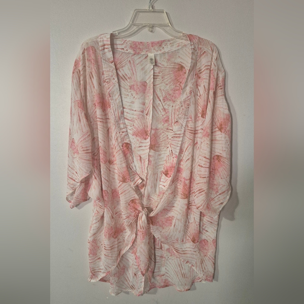 Pink and White Shell Pattern Kimono Cardigan